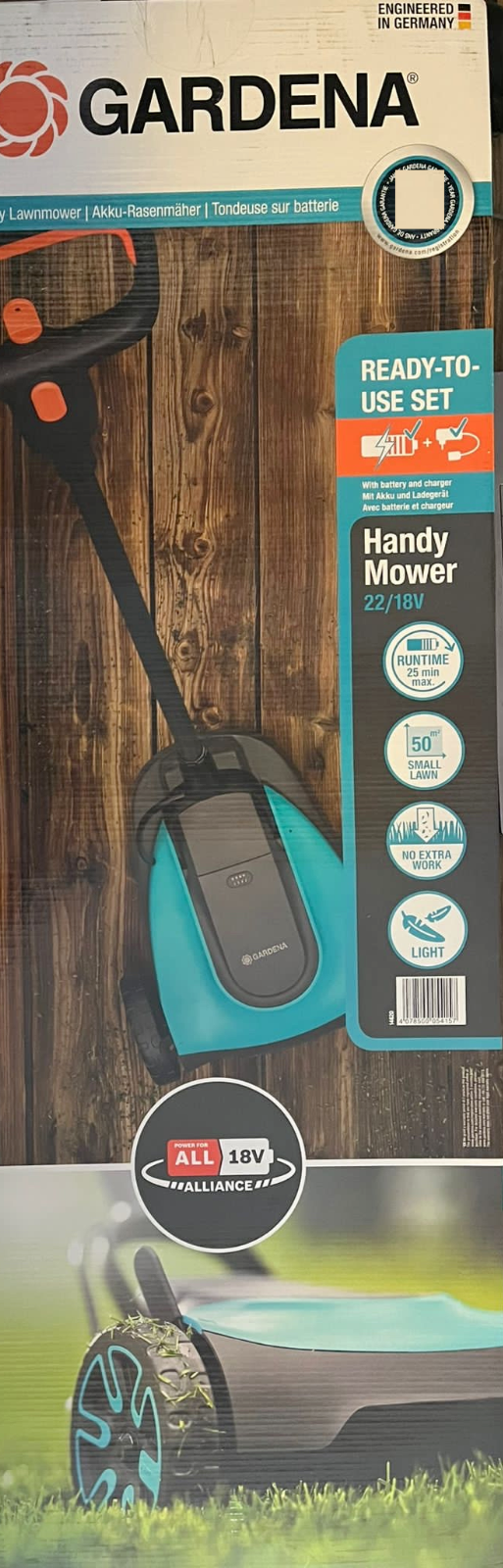 Gardena 14620-20 Akku-Rasenmäher für kleine Flächen HandyMower 22/18V P4A Set GARDENA