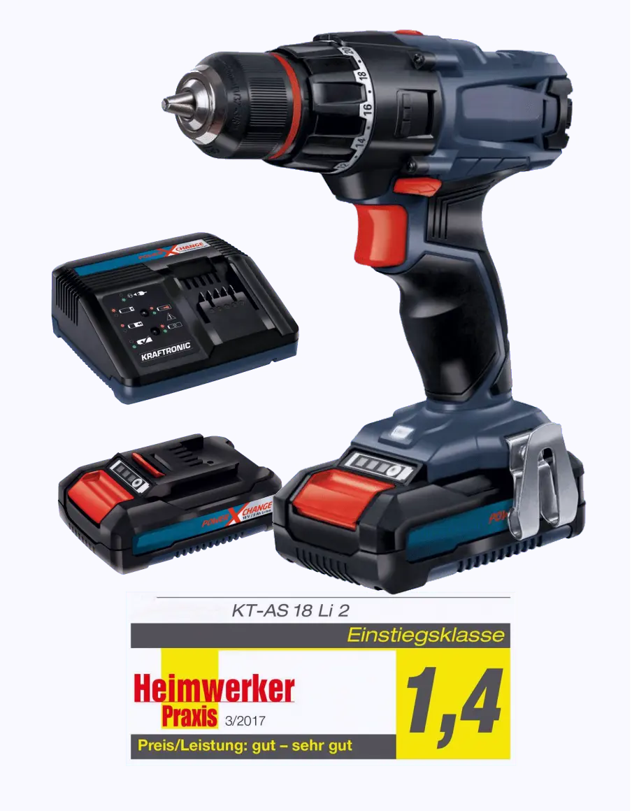 Kraftronic Akku-Bohrschrauber KT-AS 18 Li-2 Akkuschrauber Power x Chance 2x Akku garten-werkzeugshop