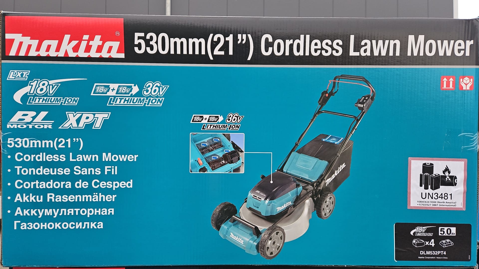 Makita DLM532PT4 Akku-Rasenmäher (2 x 18 V, inkl. 4 Akkus 5,0 Ah Makita
