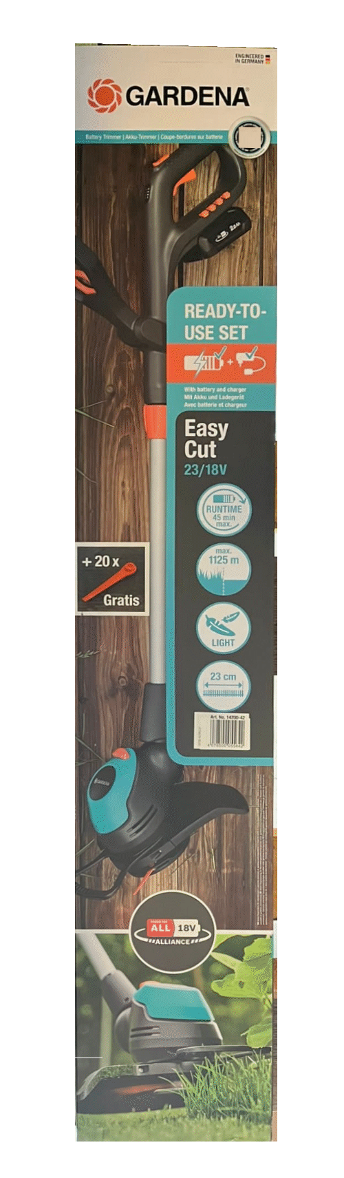 Gardena Akku-Trimmer EasyCut 23/18V P4A inkl. akku und Ladegerät Set + 20 Messer GARDENA