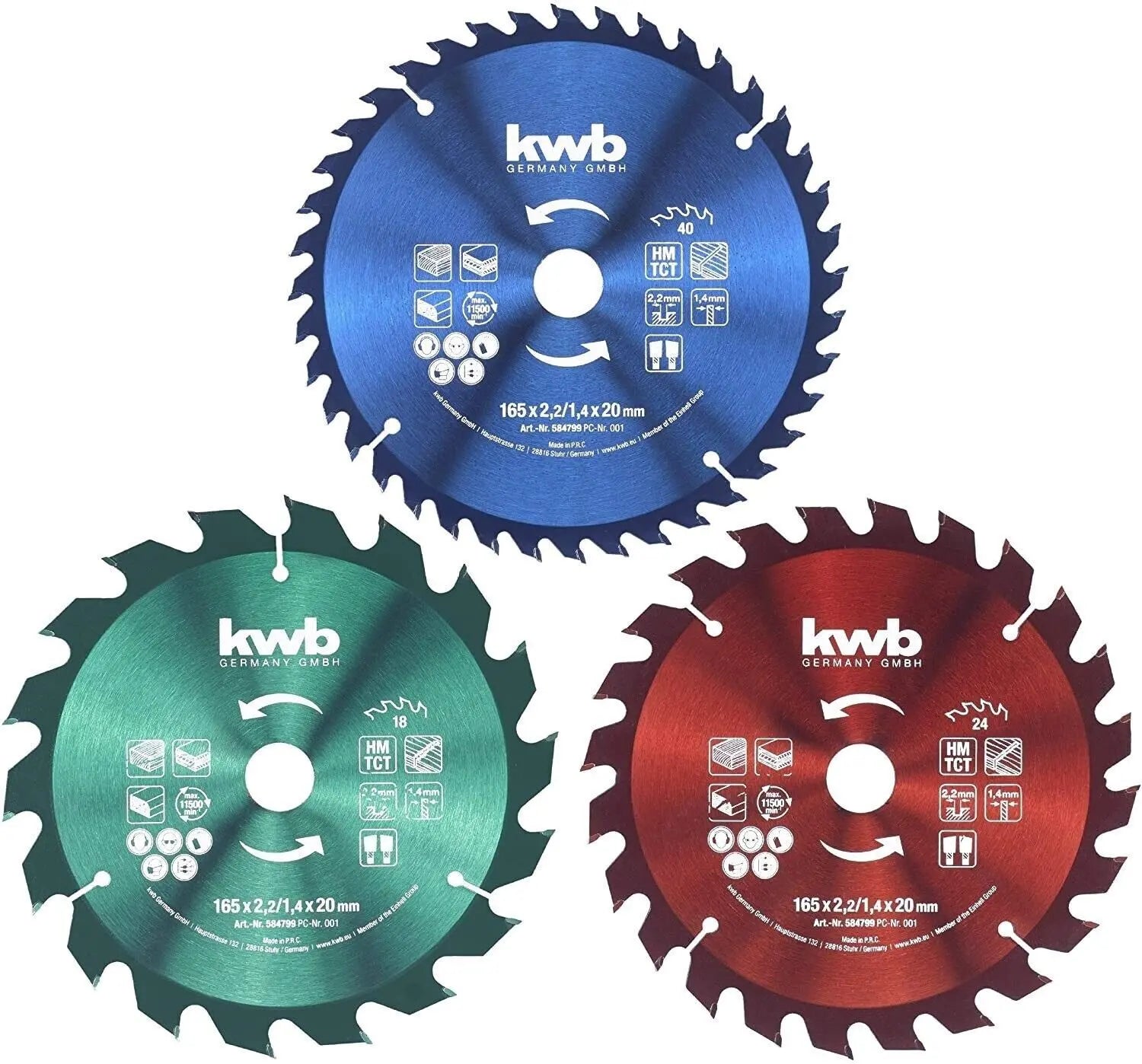 KWB Hartmetall Kreissägeblatt 165 x 20 / 16 mm (auswählen) 18 / 24 / 40 HM Zähne garten-werkzeugshop