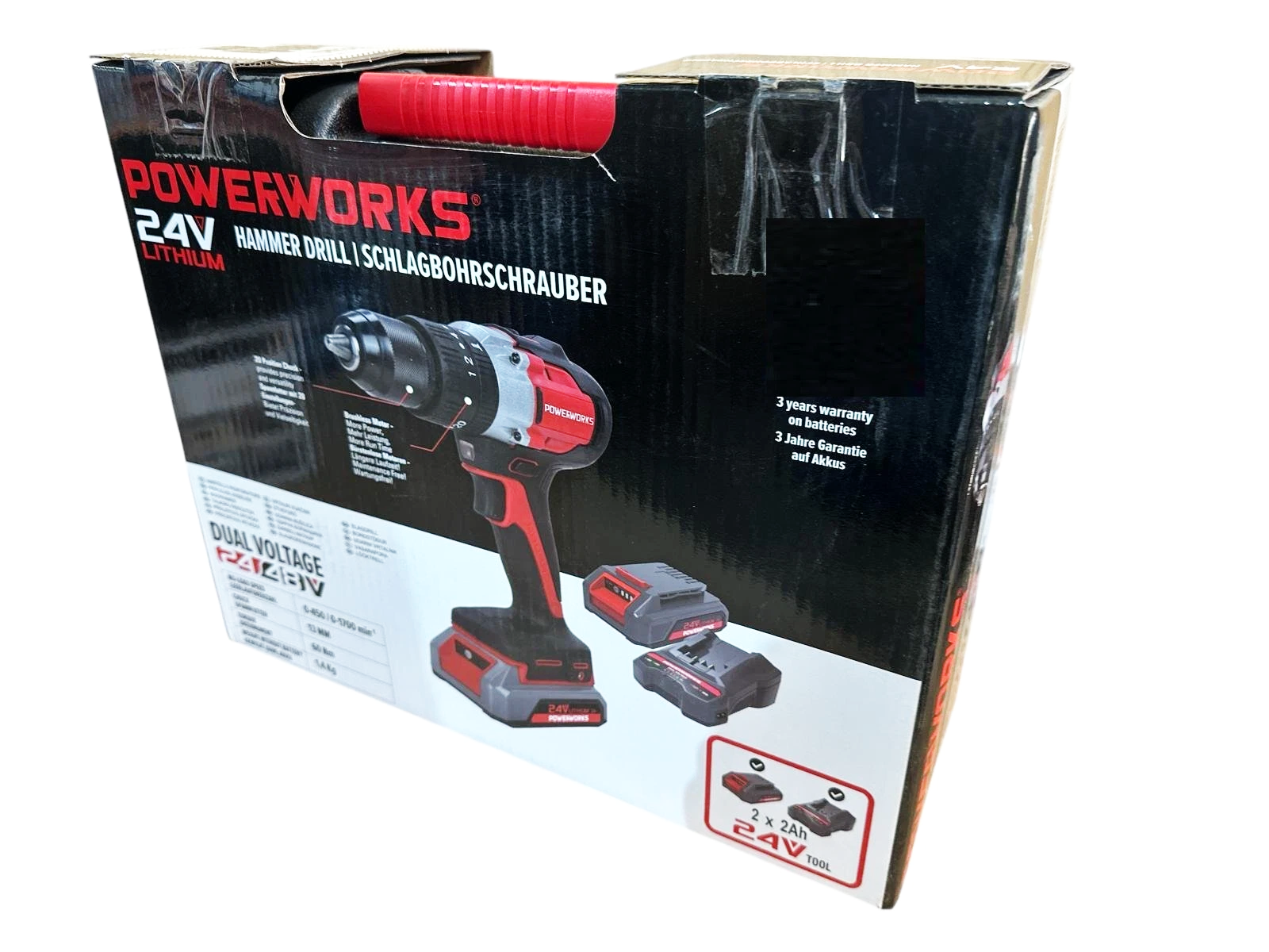 Powerworks Akku-Schlagbohrschrauber PD24DD60K2X inkl. Akku und Ladegerät 60Nm PowerWorks