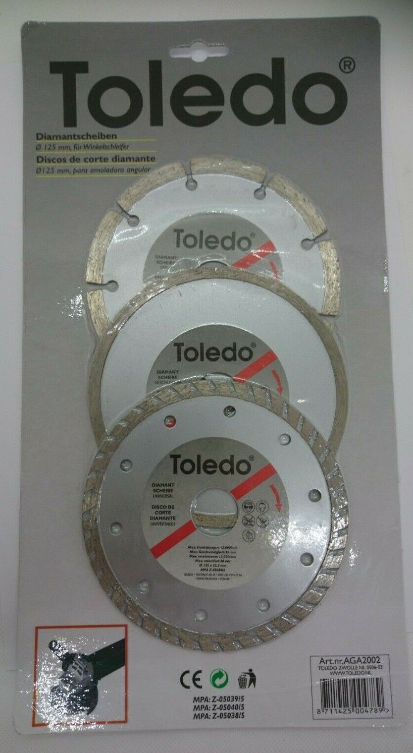 Toledo Diamantscheiben 3 Stück offen geschlossen universal 125mm