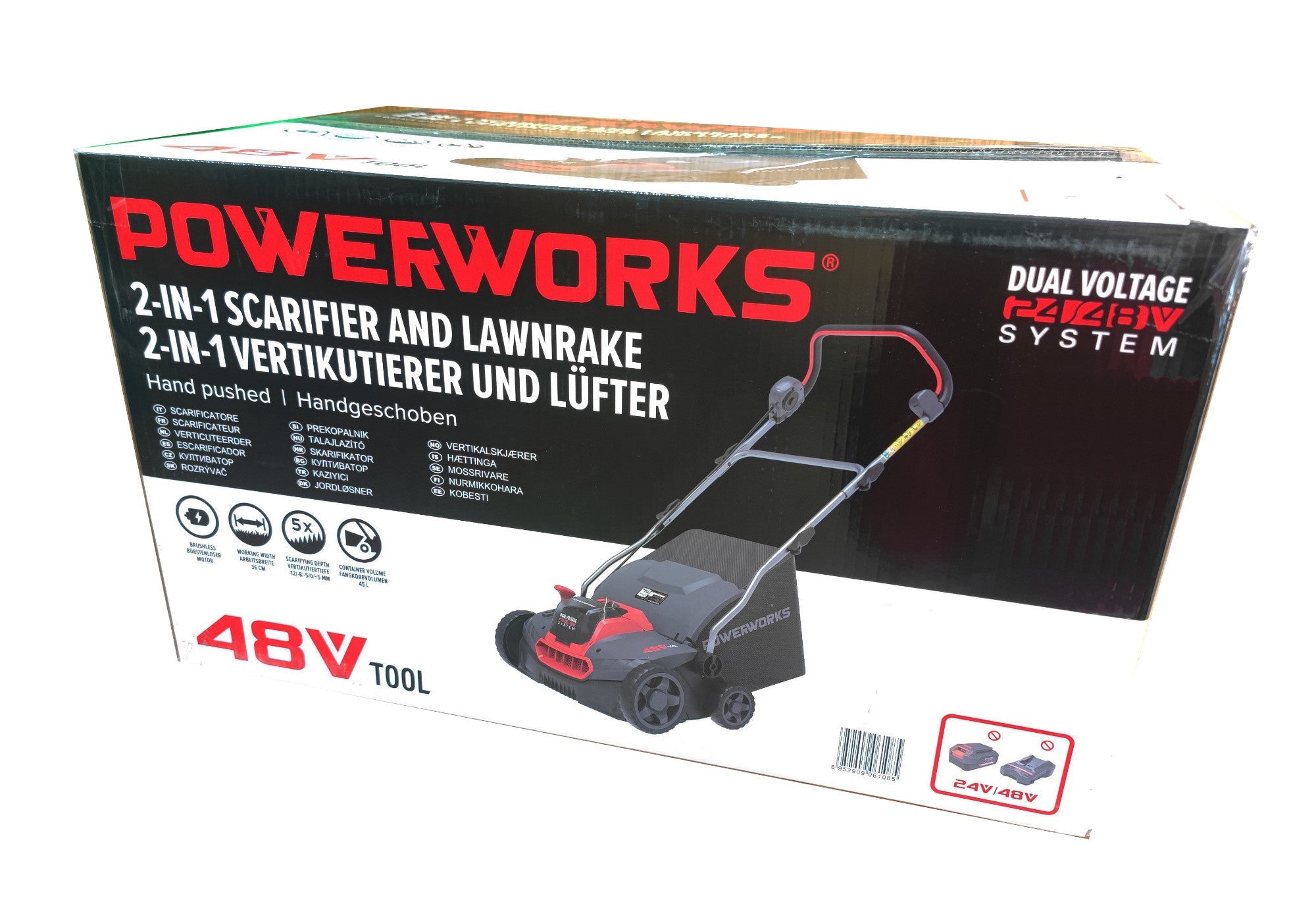 Powerworks Akku-Vertikutierer PD48SC 48V ohne Akku und Ladegerät Powerworks