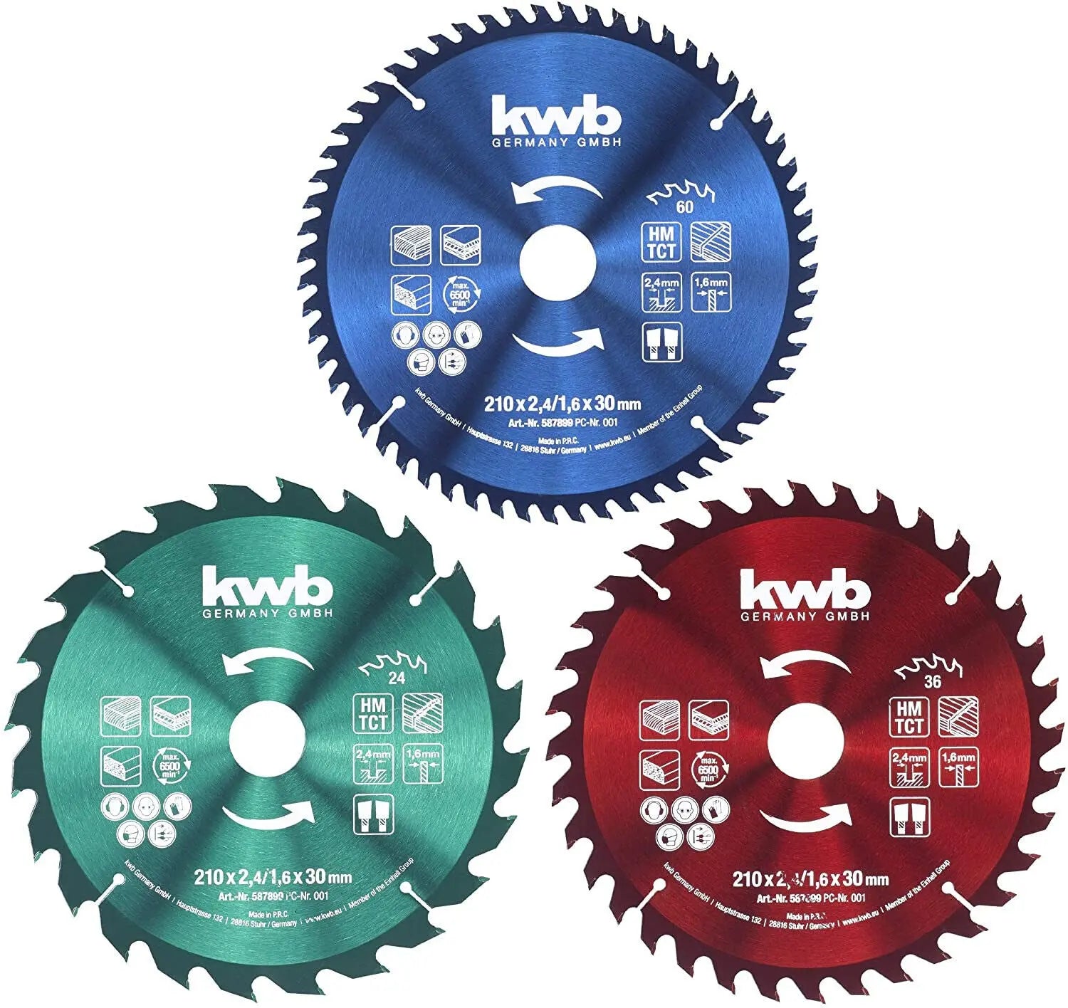 KWB Hartmetall Kreissägeblatt 210 x 30 / 16 mm (auswählen) 24 / 36 / 60 HM Zähne kwb