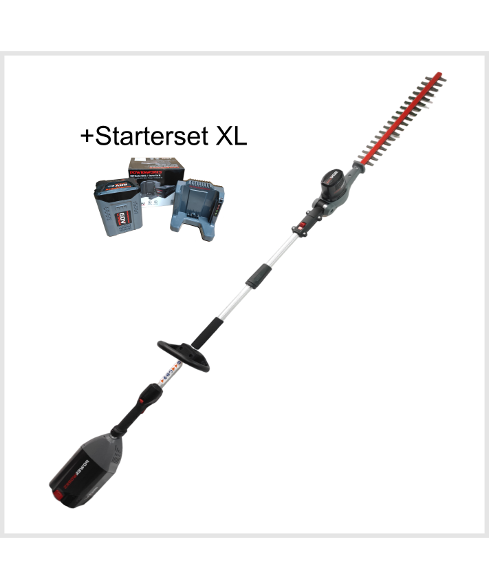 Powerworks Akku-Hoch-Heckenschere P60PHT plus Starterkit XL 2Ah 60V Ladegerät