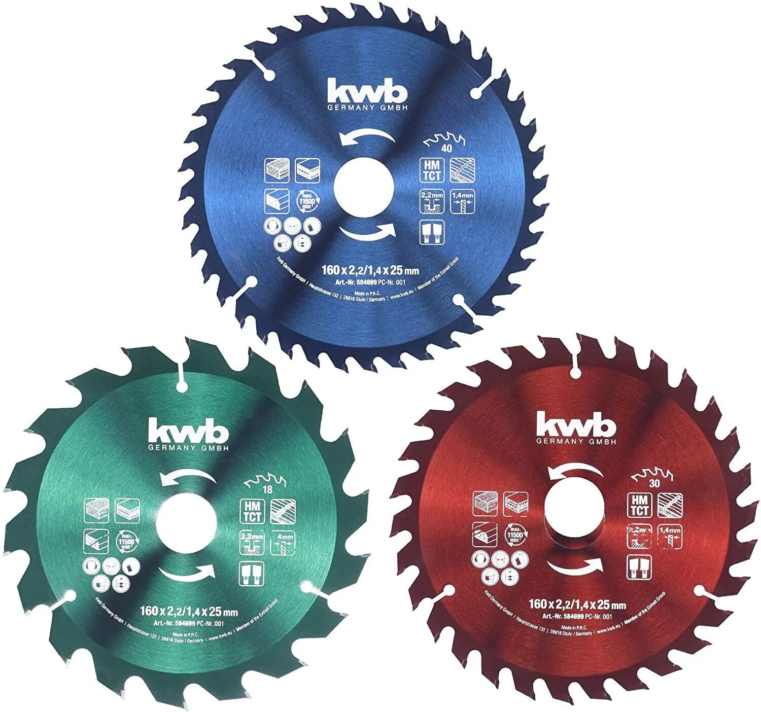 KWB Hartmetall Kreissägeblatt 160 x 20 / 16 mm (auswählen) 18 / 30 / 40 HM Zähne garten-werkzeugshop