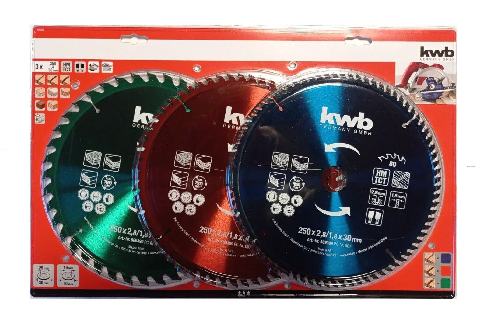 KWB Kreissägeblatt-Set Ø 250 x 30 mm 3-tlg. KWB