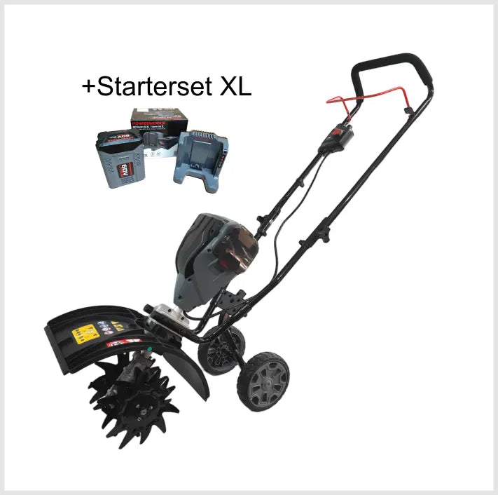 Powerworks Akku-Bodenhacke P60TL + Starterset XL 60V 2Ah und Ladegerät powerworks
